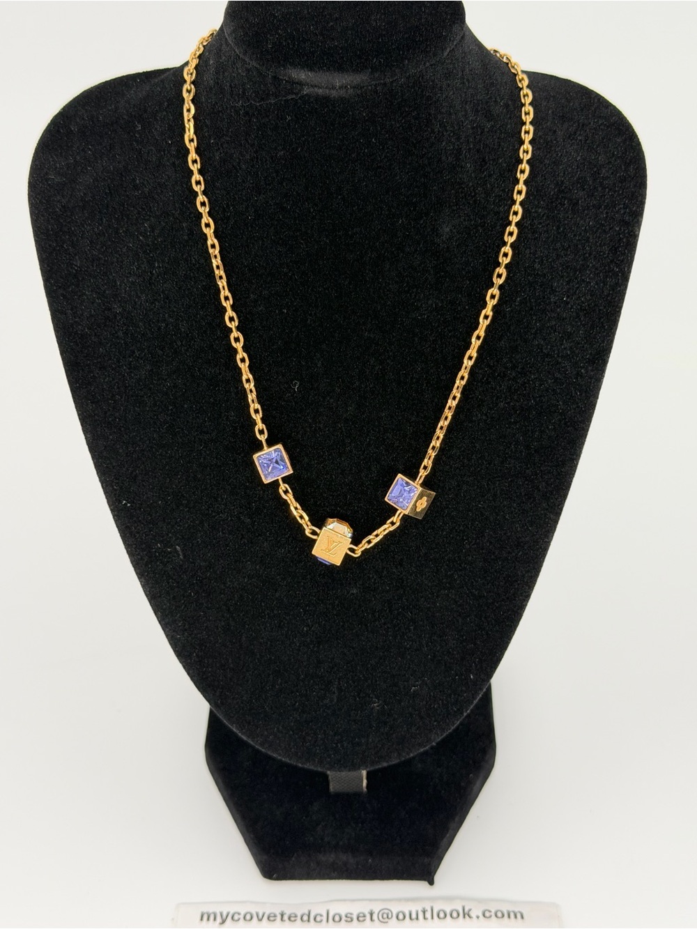 Louis Vuitton Gamble Necklace Gold with Purple and Clear Swarovski Crystals